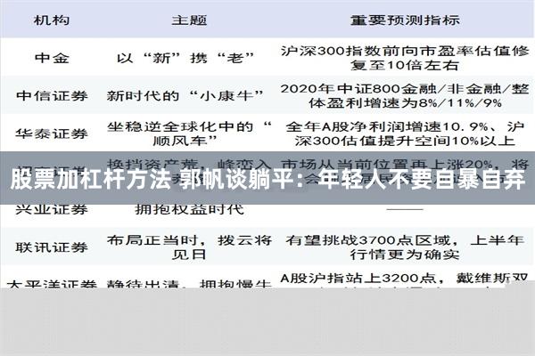 股票加杠杆方法 郭帆谈躺平：年轻人不要自暴自弃